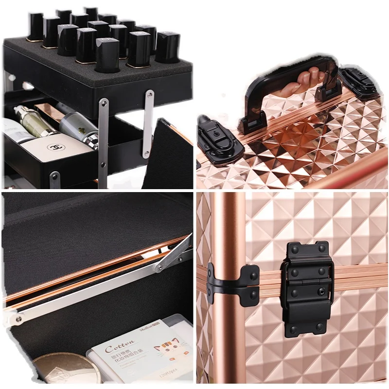 Multi-Functionele Nieuwe Trolley Cosmetische Tas, Rolling Bagage Make Toolbox Case Cosmetische Zakken Op Wiel, nail Tattoo Trolley Box Zak