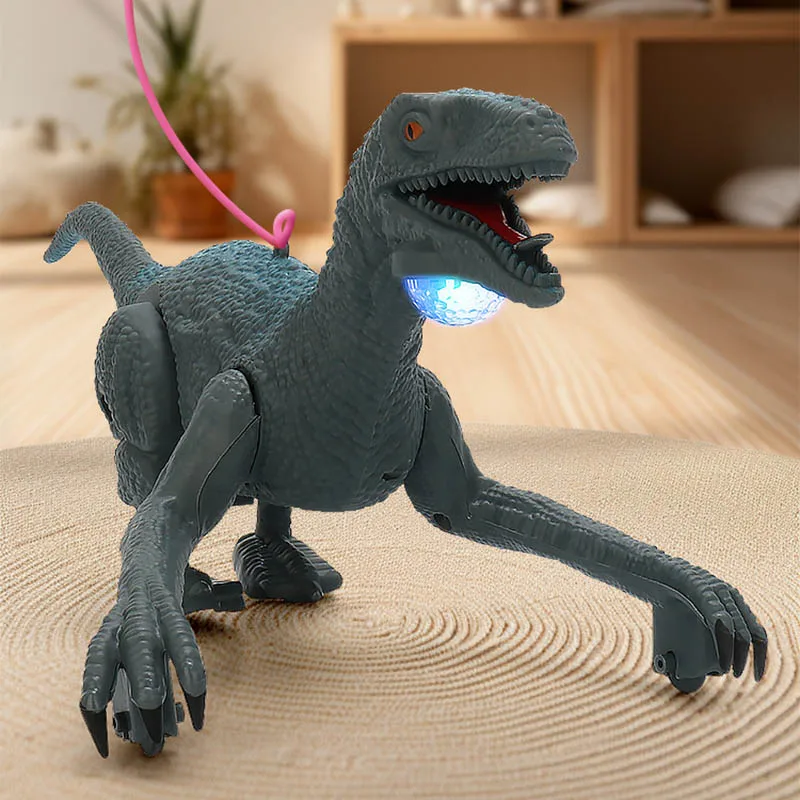 New Electric Simulation Dinosaur Toys Sound Effects Lights Walking Velociraptor Toys Boys Pull String Dinosaur Toys