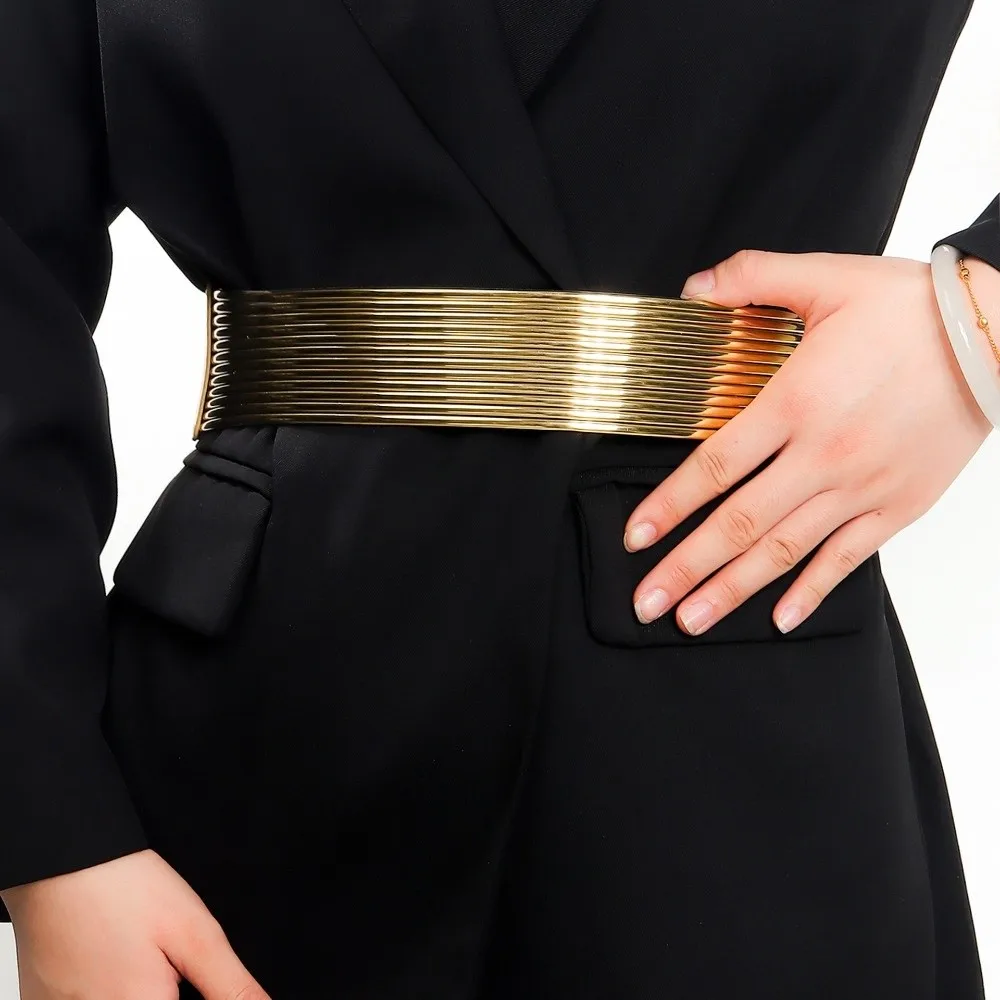 Fashion Gold Women Waist Belt Bright Long Waist Corset Belts Silver Thin Elastic Cummerbunds Party