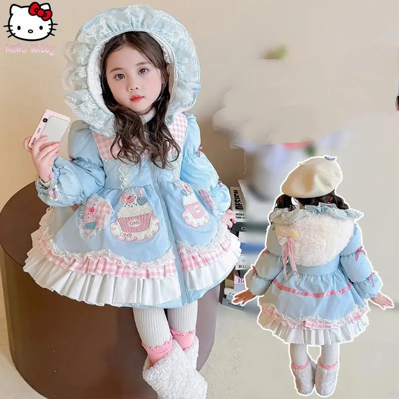 

Новый утепленный пуховик в стиле Лолиты с капюшоном для девочек в стиле аниме, кавайное зимнее хлопковое пальто, детская теплая куртка с героями мультфильмов, модные топы