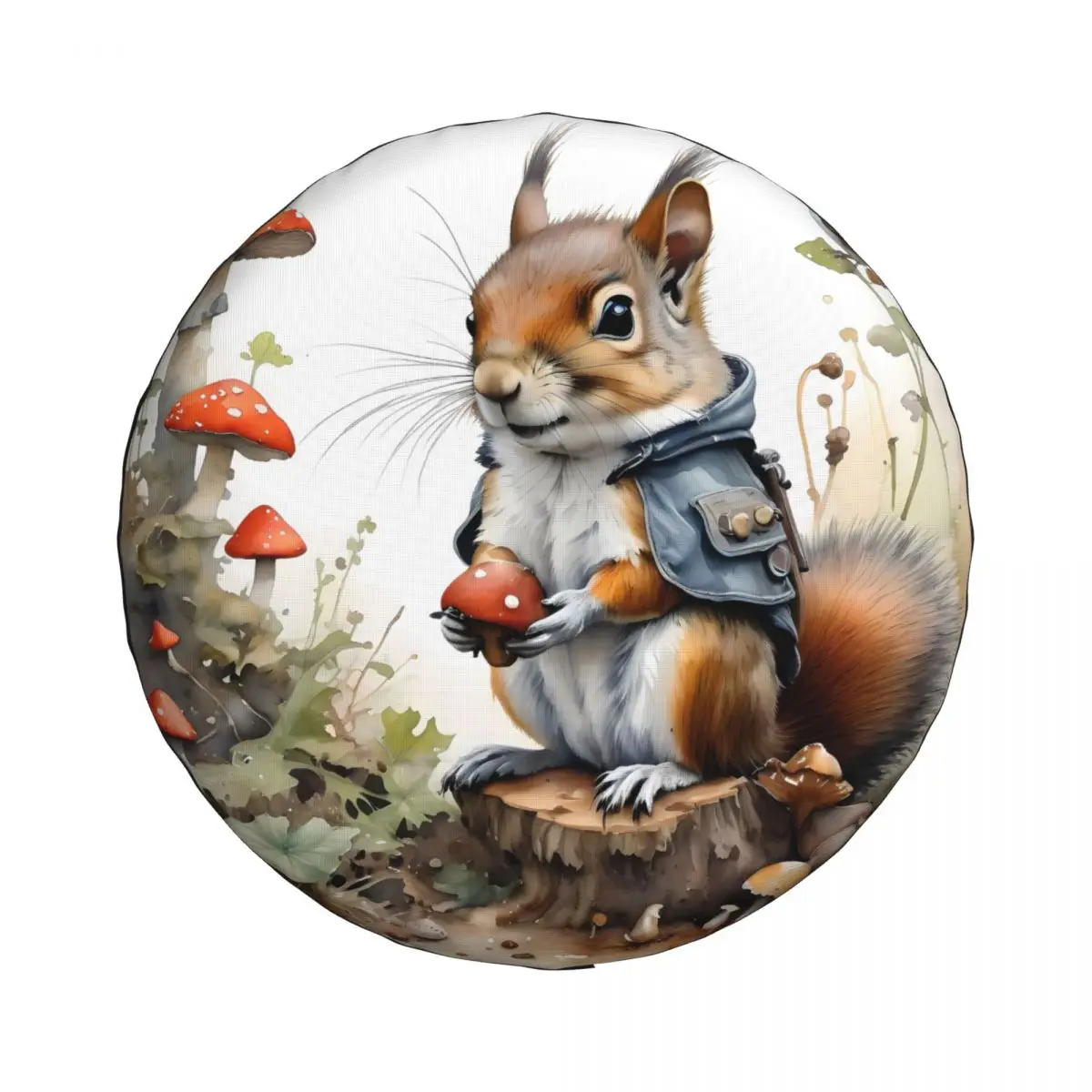 Squirrel Picking Mushrooms Spare Tire Cover for Jeep Mitsubishi SUV RV Car Wheel Protectors Accessories 14" 15" 16" 17" Inch