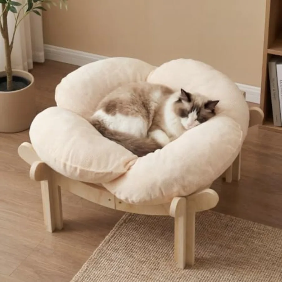 

Деревянная приподнятая лежанка-диван для кошек 22x22x13 дюймов с пушистой подушкой, для домашних кошек, подъемное кресло-лежанка для котят