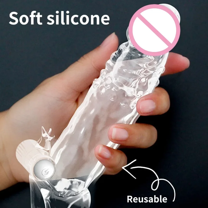 الواقي الذكري القابل لإعادة الاستخدام تمديد القضيب كم تأخير القذف غطاء القضيب القضيب موسع هزاز الجنس لعب للرجال الكبار المنتجات #4