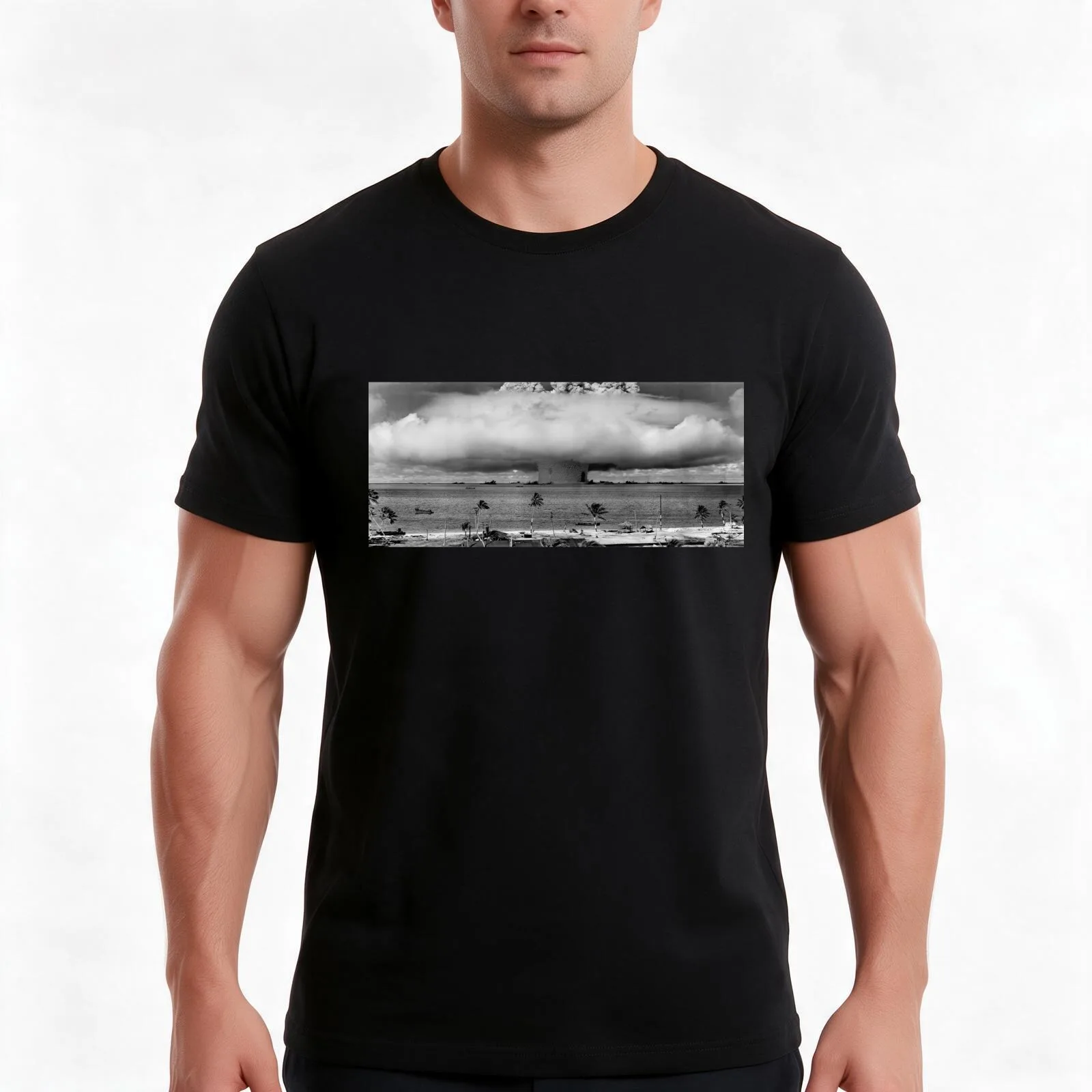 Bikini Atoll T-Shirt, Summer Casual Cotton Tee, Oversized Streetwear Tops, Vintage Graphic Print, Loose Fit Short Sleeve