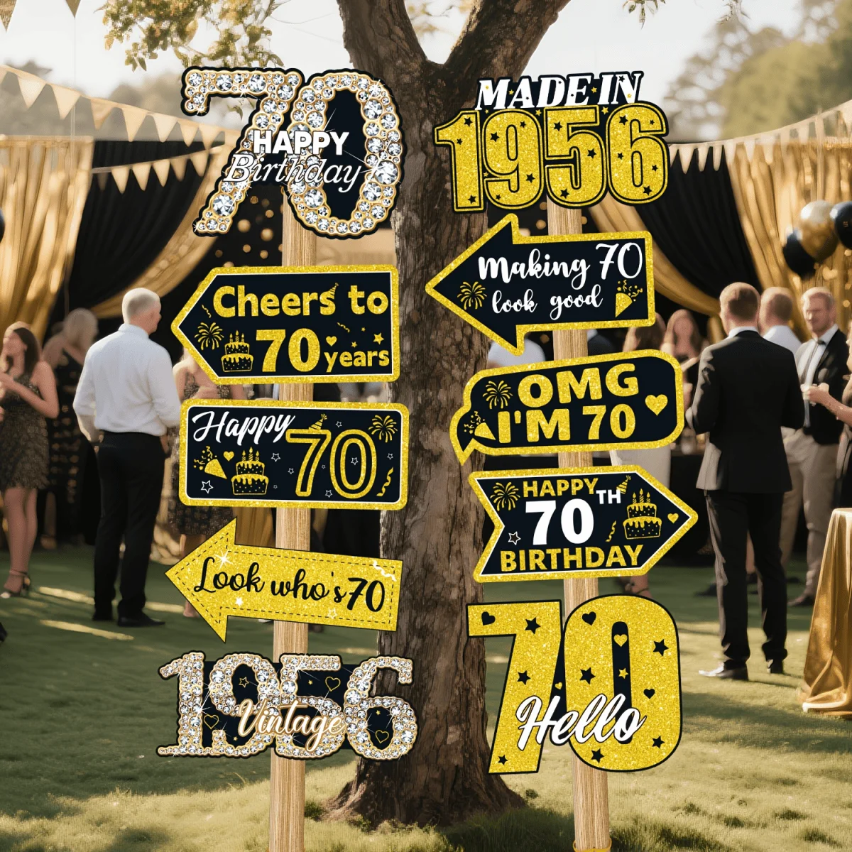 50. Geburtstag Gartenschilder Schwarz-Gold 1976 Vintage Outdoor Rasendekoration Happy 50 Party Wegweiser Feier-Zubehör – Detail 9