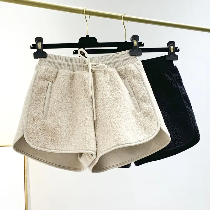 Autumn Winter Shorts for Women New Korean Elastic Waist Solid Drawstring Loose Trend A-line Shorts Street Casual Fashion Clothes