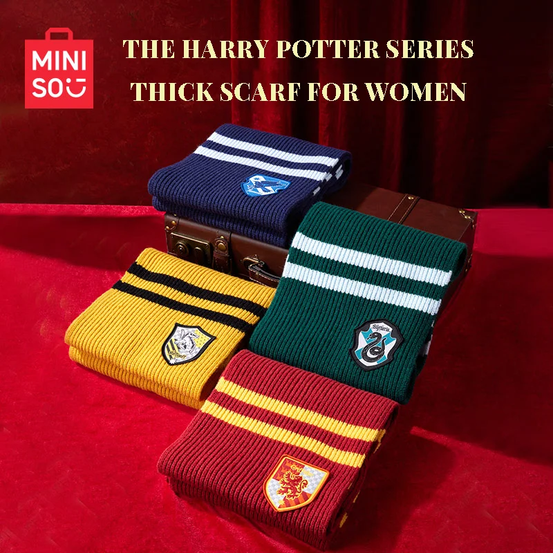 Miniso Harry Potter Peripheral Academy Striped Knit Scarf Gryffindor Slytherin Hufflepuff Autumn/winter Warm Scarf Birthday Gift