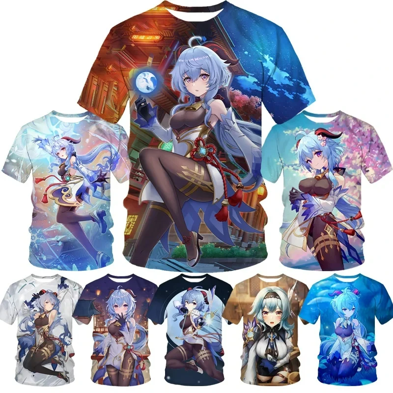 Hot Game Genshin Impact Ganyu Printed T-shirts 3D Sexy Girl Cosplay Tee Shirt Summer Men Women Street Harajuku Unisex Clothing