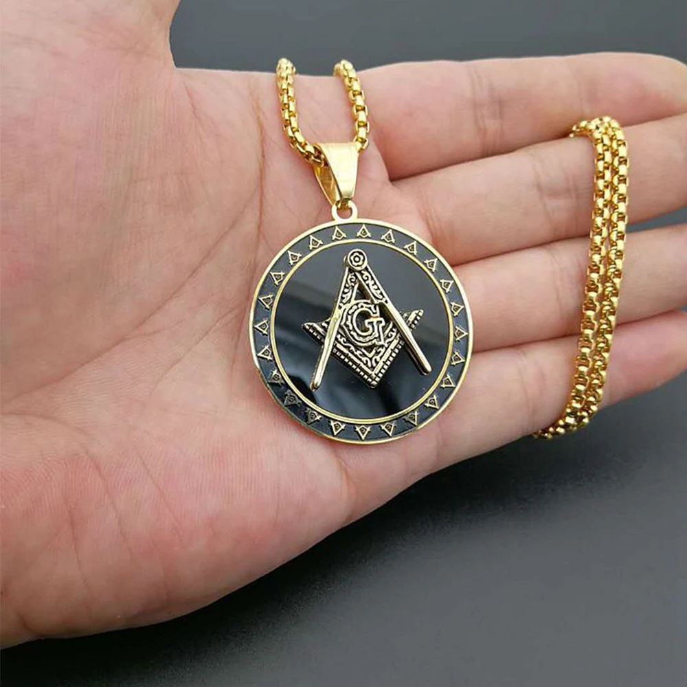 Hip Hop Freimaurer Mason Runde Anhänger Gold Farbe Edelstahl Freimaurerei Freimaurer Halskette für Männer Frauen Schmuck Geschenk 2025