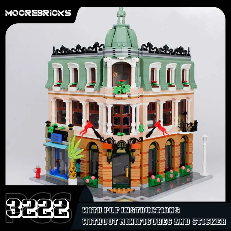 MOC-108787 Street View Corner Boutique Hotel Building Blocks Landmark Architecture Model Bricks Toys Children's Christmas Gifts