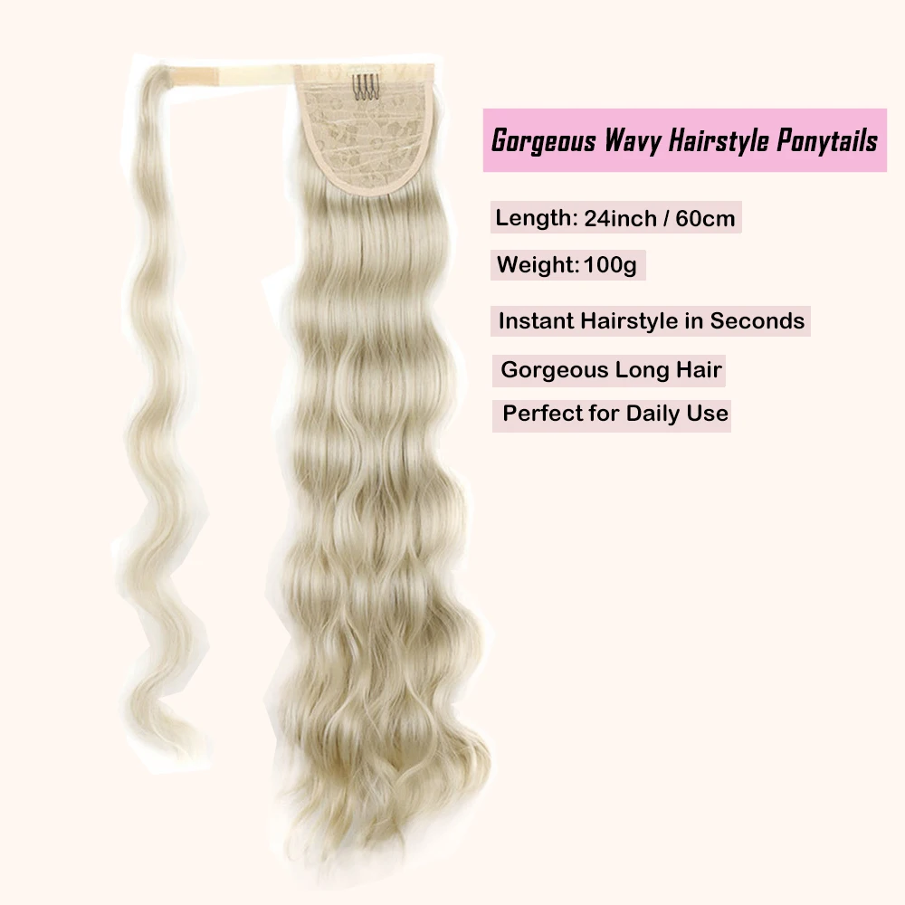 Jeedou Ponytail Extension Long Body Wavy Hair Wrap-Around Ponytail Hairpiece Bohemian Style Synthetic Hair for Women Girls Daily