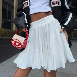 Talenza White Pleated Short Skirt Women 2025 Summer Solid Slim Y2k A-Line Patchwork Skirts Fashion Casual Streetwear Short Skirt