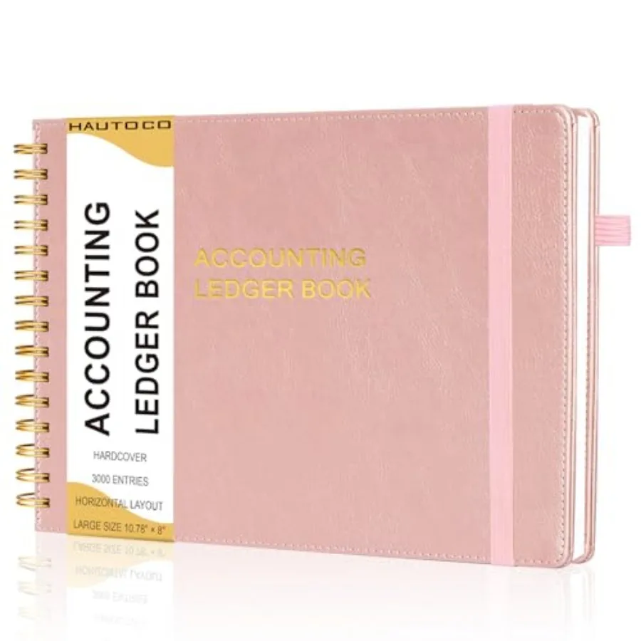 

Hardcover Accounting Ledger Book for Small Business Bookkeeping Horizontal Money Expense Tracker Notebook with 2 Storage Pouch,
