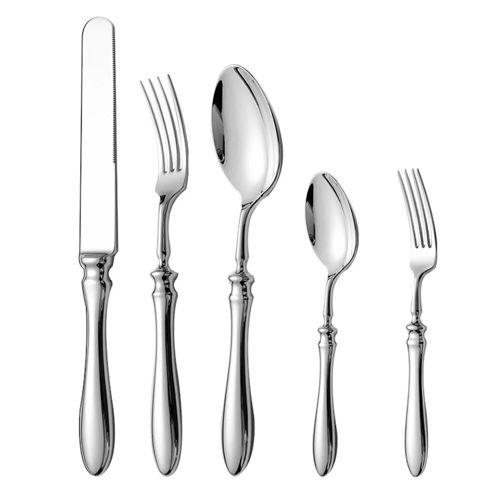 5pcs 18/10 Stainless Steel Cutlery Set Roman Handle Luxury Gold Steak Knife Fork Spoon Tableware Dinnerware Dishwasher Safe