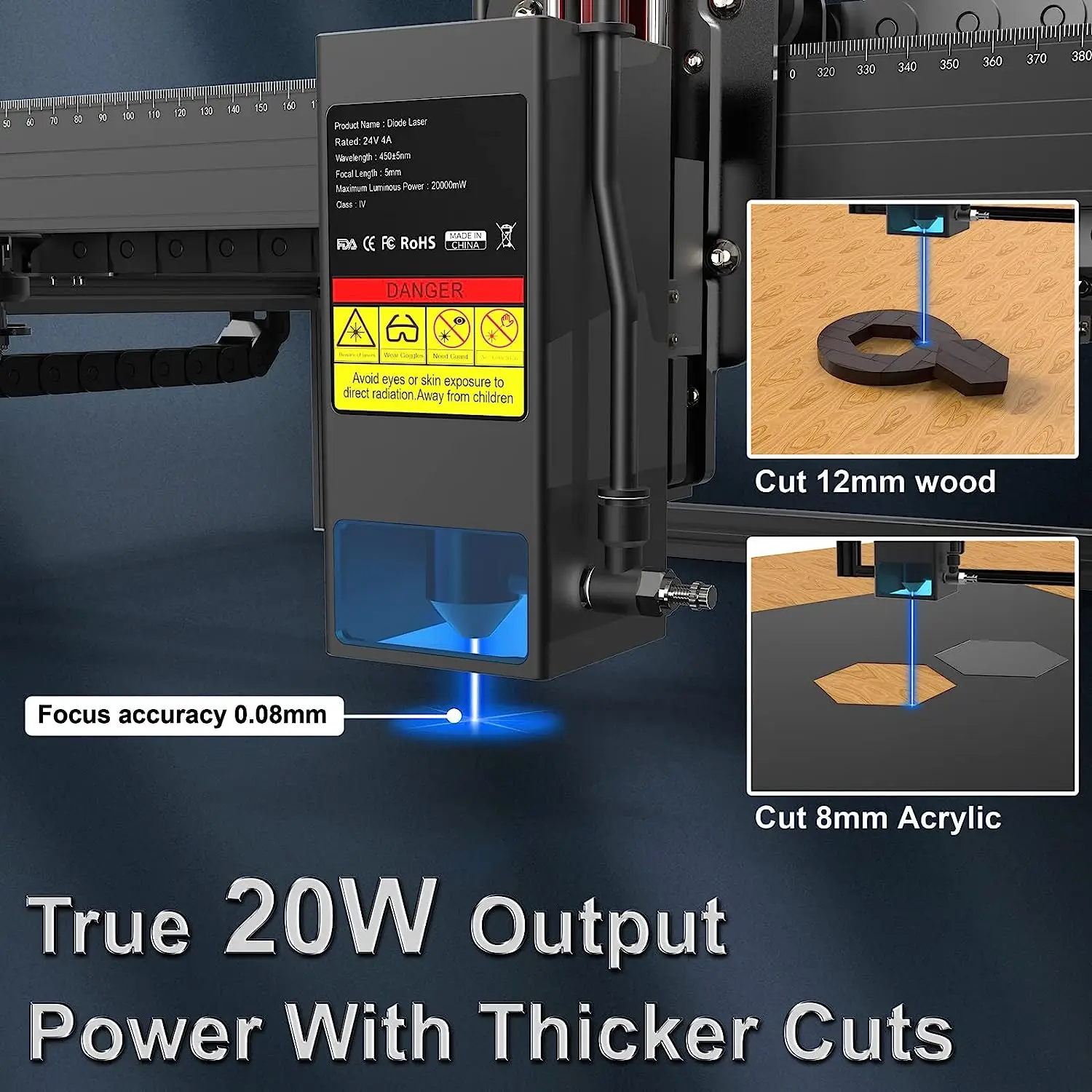 Imagem -05 - Twotrees Ts2 20w Máquina de Gravação a Laser 450x450 mm Comprimida Tecnologia Ponto Laser Grbl Lightburn Wifi Giroscópio Horizontal