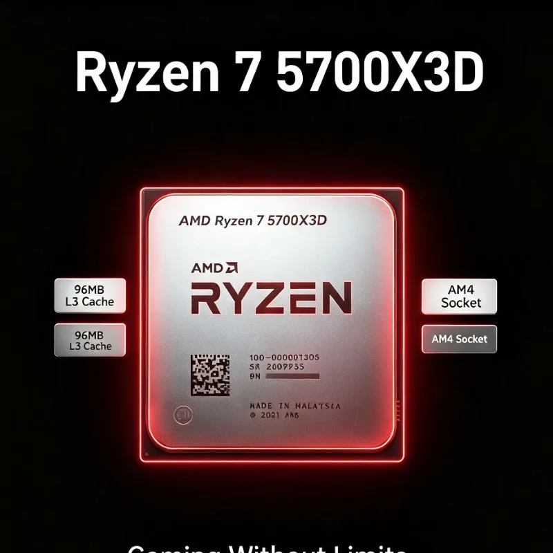 AMD Ryzen 7 5700X3D Bulk AM4 DDR4 Gaming CPU 8 Core 16 Thread 105W 3.0-4.1GHz Processor Fit X570 B550 Motherboard