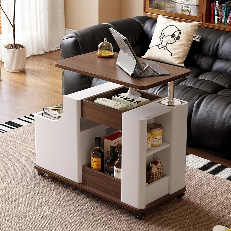 

Medieval style movable coffee table small apartment household accompanying cart lifting living room sofa side