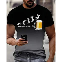 Beer Time Fashion Funny T-shirt For Men's Clothing Hip Hop Street Short Sleeve T Shirts Humor Text Print Party Trend Tee Top