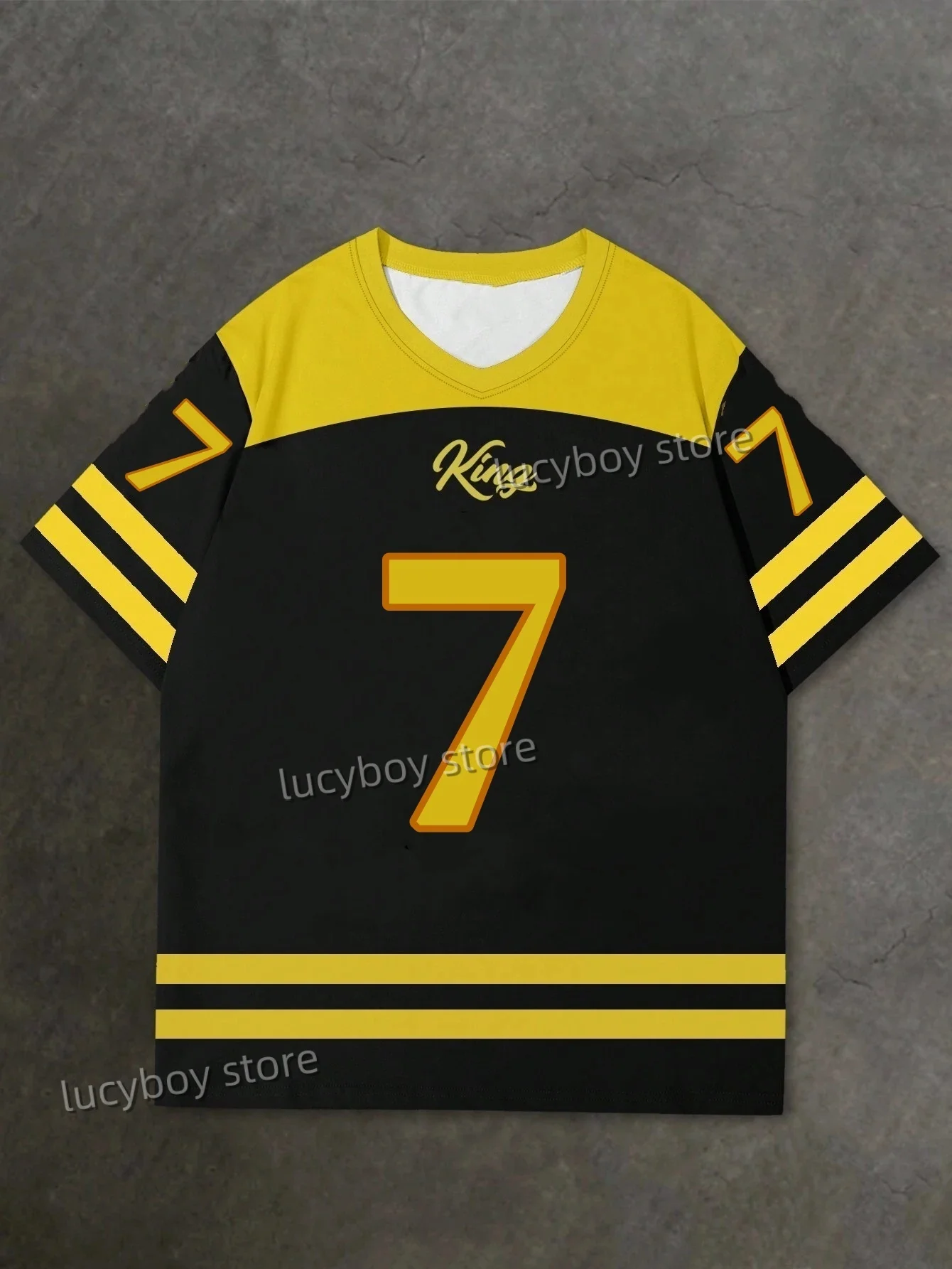 Mens 3D Numbers 7 Printed Short Sleeve T Shirt Man V Neck Sportwear Brooklyn Racing Football Tee Vintage Casual Tops Men Clothes