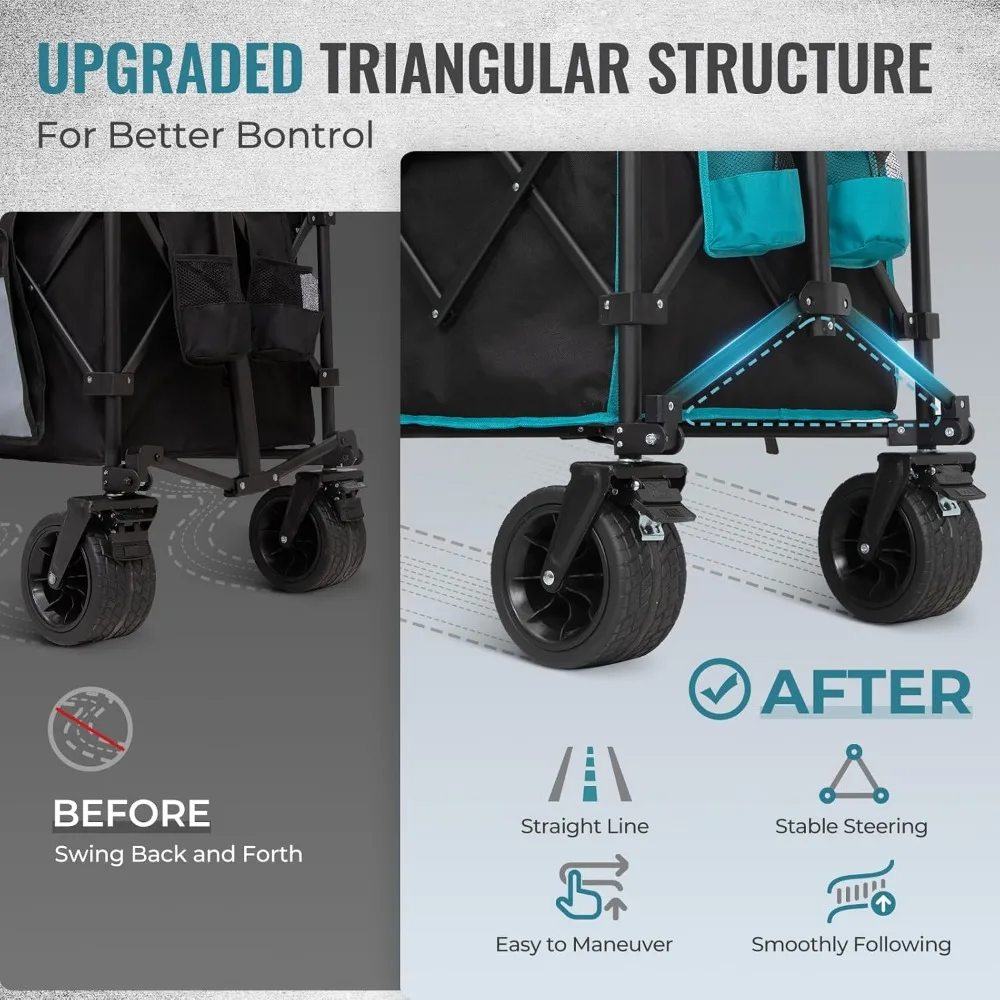 Gerobak Pantai Lipat Tugas Berat 600lbs dengan Rem, Kantong Samping, dan Roda Segala Medan untuk Gerobak Kebun