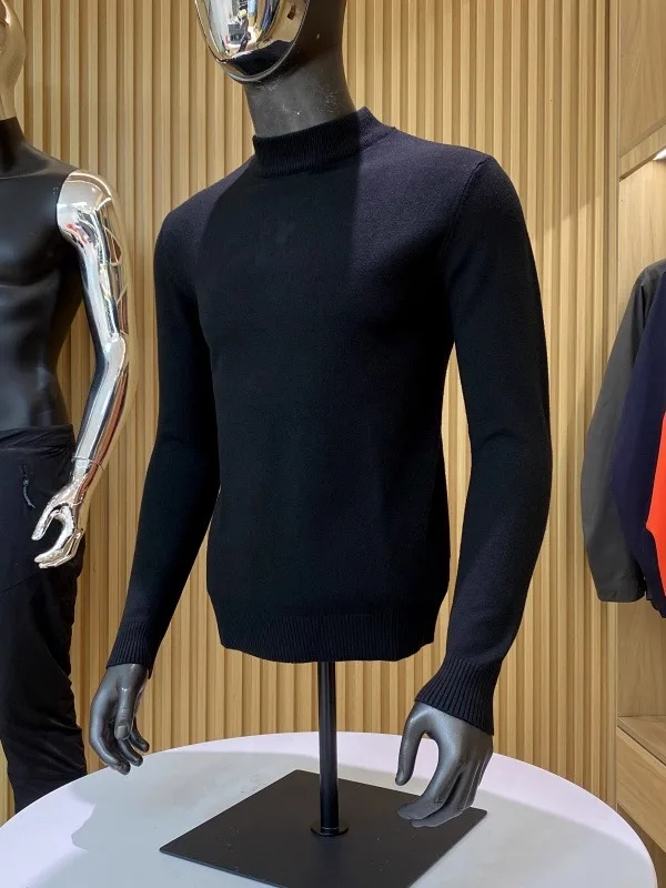 

Comfortable Mid-High Collar Men's Knitted Sweater Casual All-Match Pure Color Leisure Faionable Winter Polyester Blend