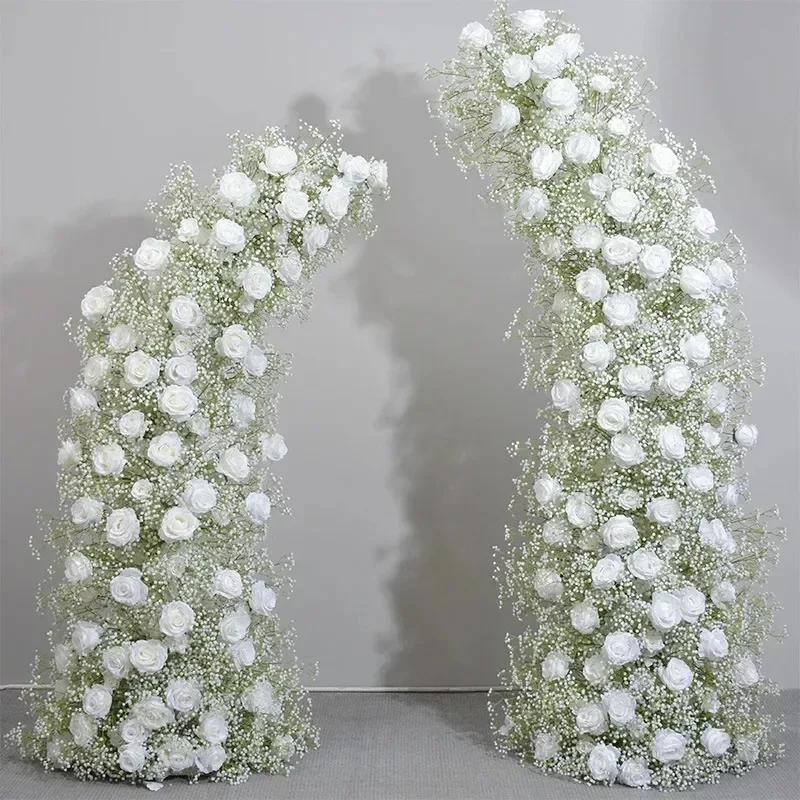 Hydrangea rose gypsy horns flower arrangement wedding arch horn shelf decoration simulation flower row long row of flowers