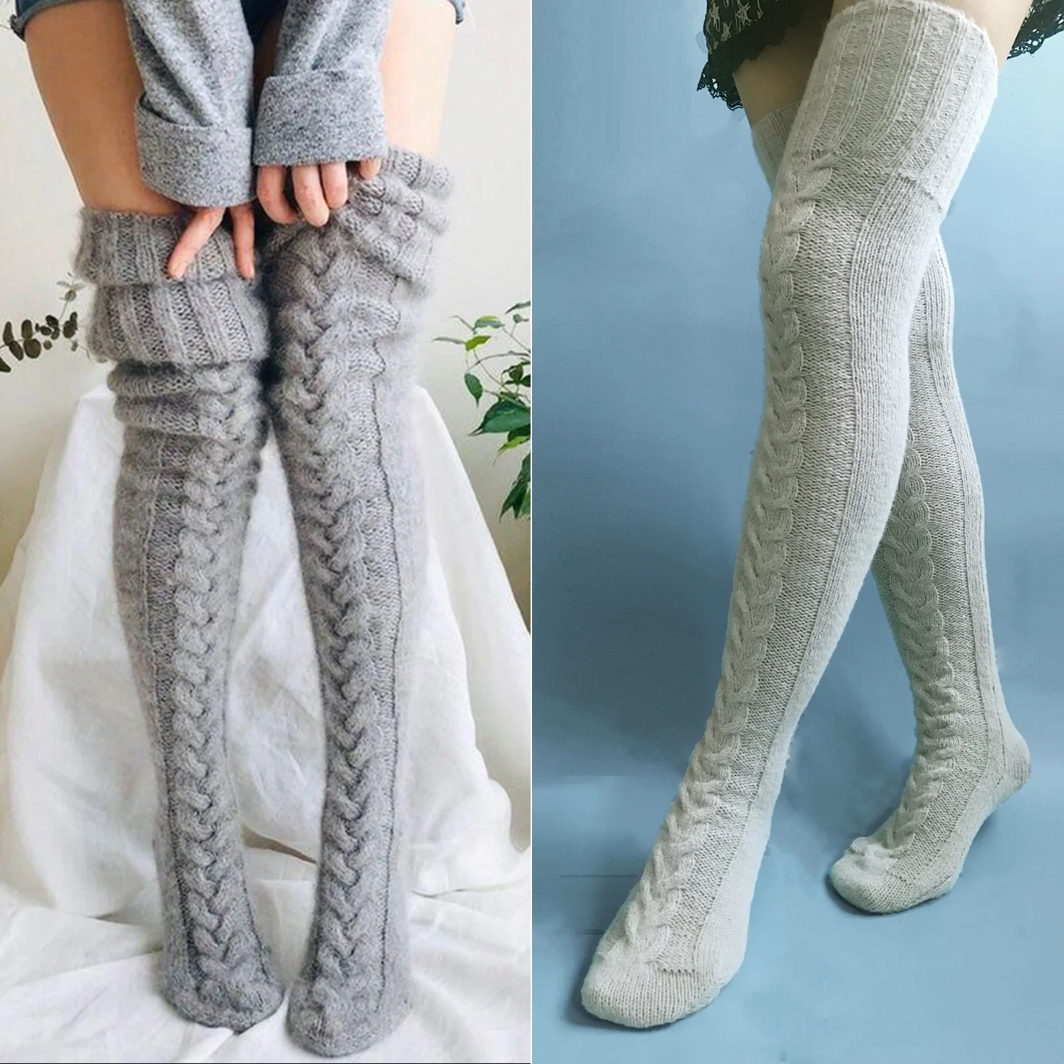 цена 2022 Warm Over Knee Extra Long Knitted Socks Fashionable And Warm Long Socks For Women Sexy Over Knee Long Boot Warm Stockings