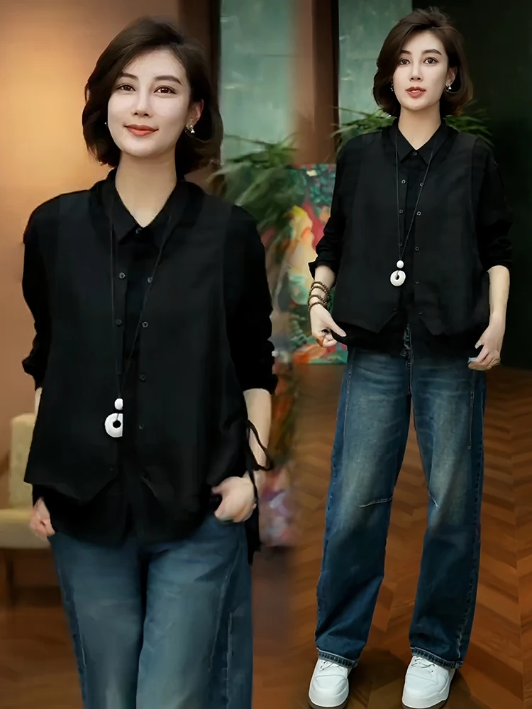 Ele V-Ne minceur polyvalent femmes irt décontracté Sle Long Sve respirant confortable moyen-âge Faion tendance