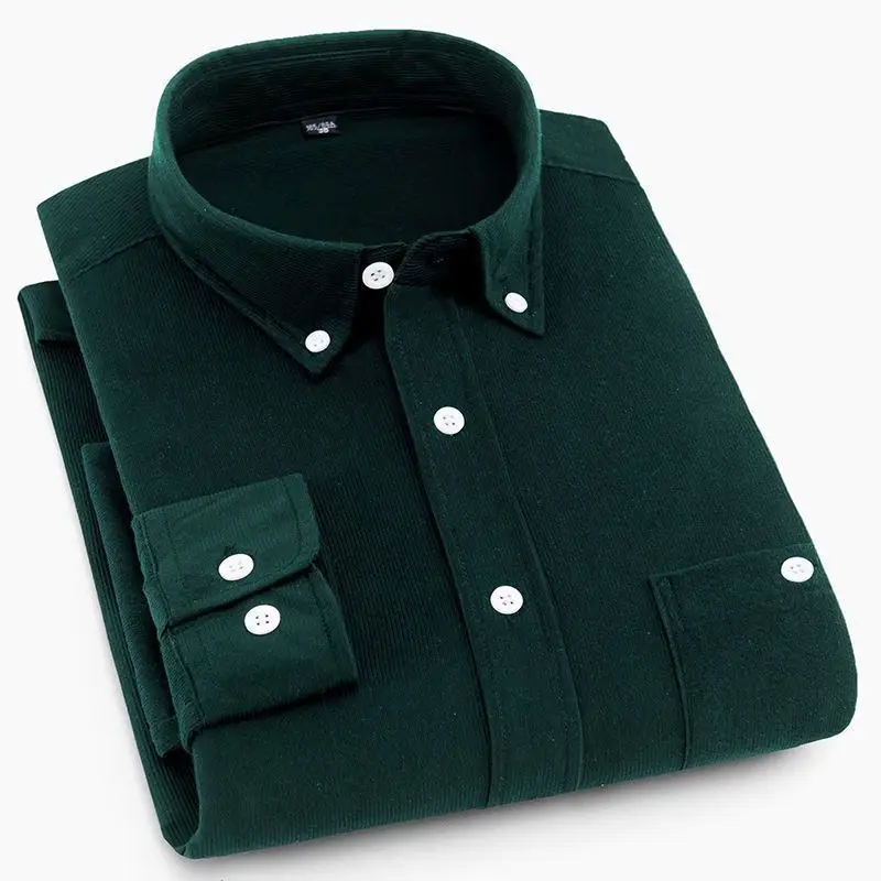 

Men's Long Sve Corduroy Busin Casual irt Spring Autumn Pure Color ket Button Collar Thiened Cotton Ciwalk irt