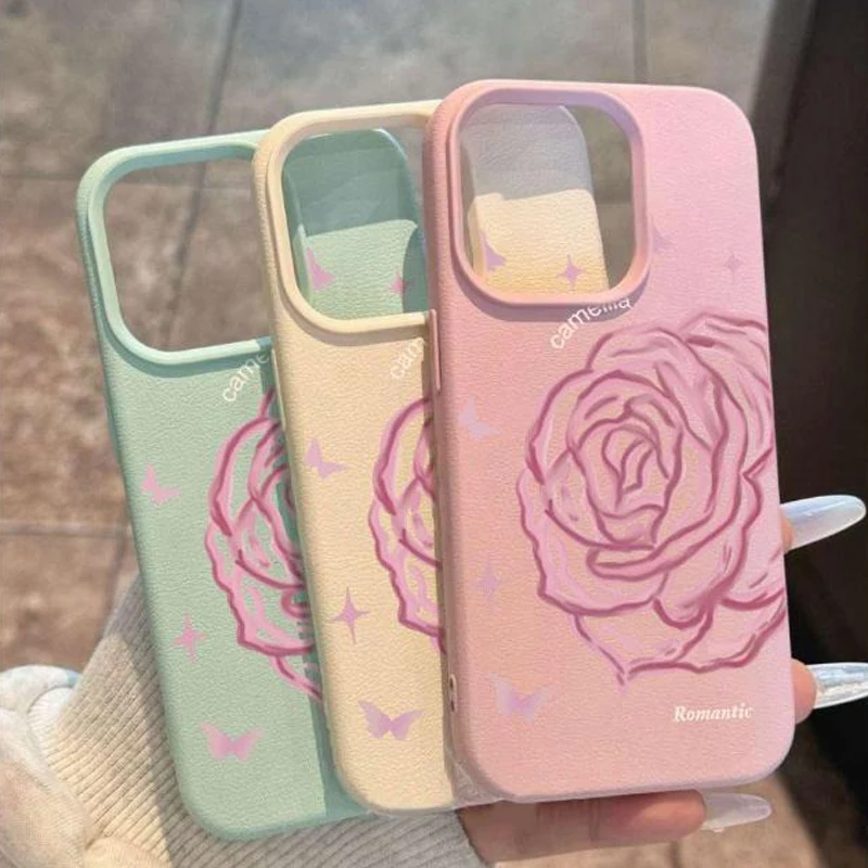 Hand-drawn Pink Rose Case For Samsung A05S A06 A07 A15 A16 A17 A34 A35 A53 A54 A55 S23 S24 FE S25 S26 Ultra A26 A36 A56 Case