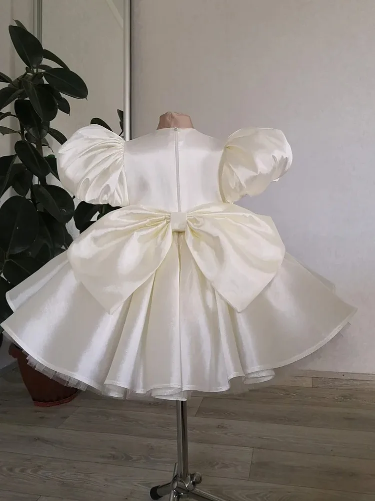 Baby Meisjes Verjaardag Jurk Kids Elegante Retro Prinses Jurken Nieuwe Mode Puff Mouw Grote Strik Prom Jurk Voor Meisjes Feestkleding