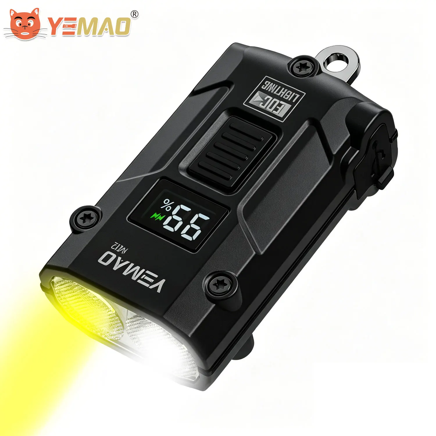 YEMAO M12 Pocket Flashlight 300 Lumens USB-C Charging Aluminum EDC Keychain Light With Power Display