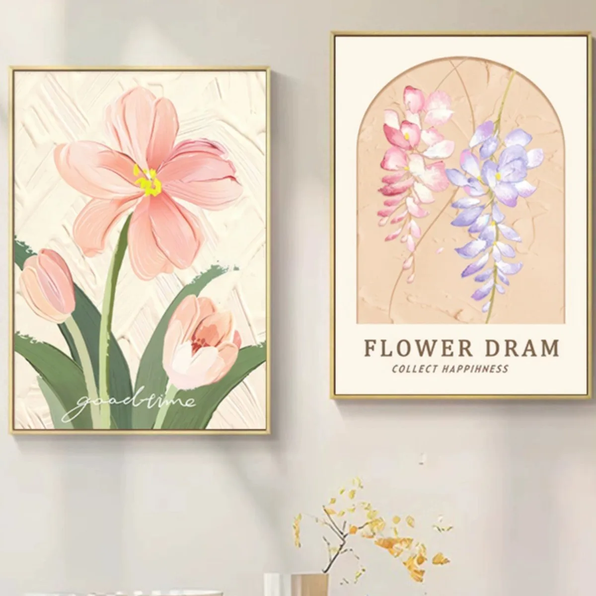 

Cream Wind Premium Tulip Floral Decoration Dining Room Bedroom Healing Canvas