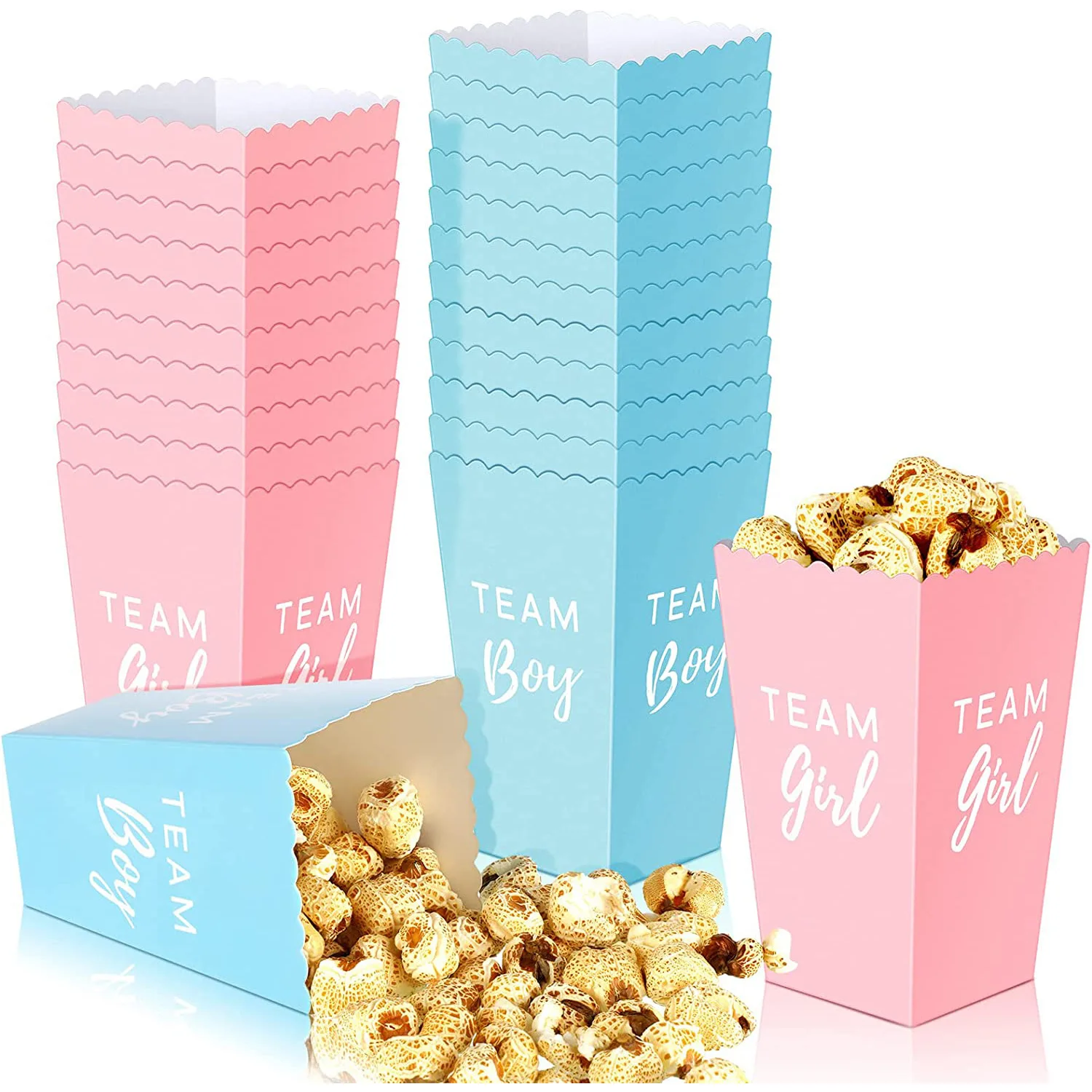 10pcs Popcorn Paper Boxes Buckets Bule Pink Snack Packaging Box Gender Reveal Party Decor For Guest Treat Box Baby Shower