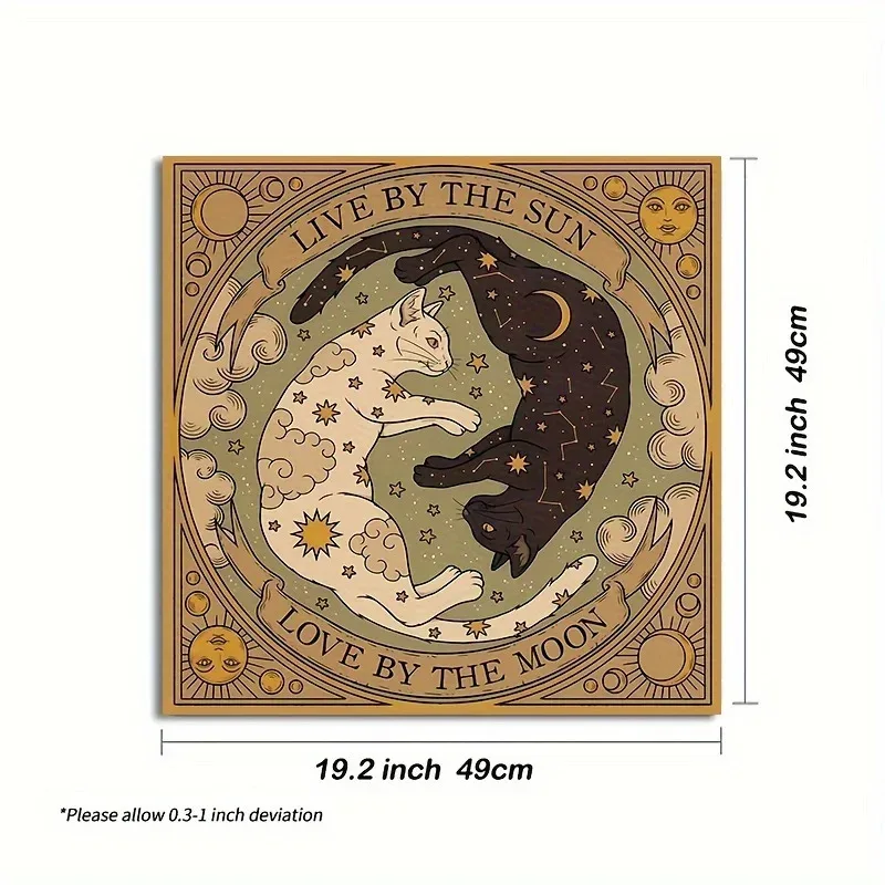 VIKAMA Altar Cloth Divination Tablecloth, Sun Moon Cat with Starry Sky Pattern, Suitable for Tarot Divination