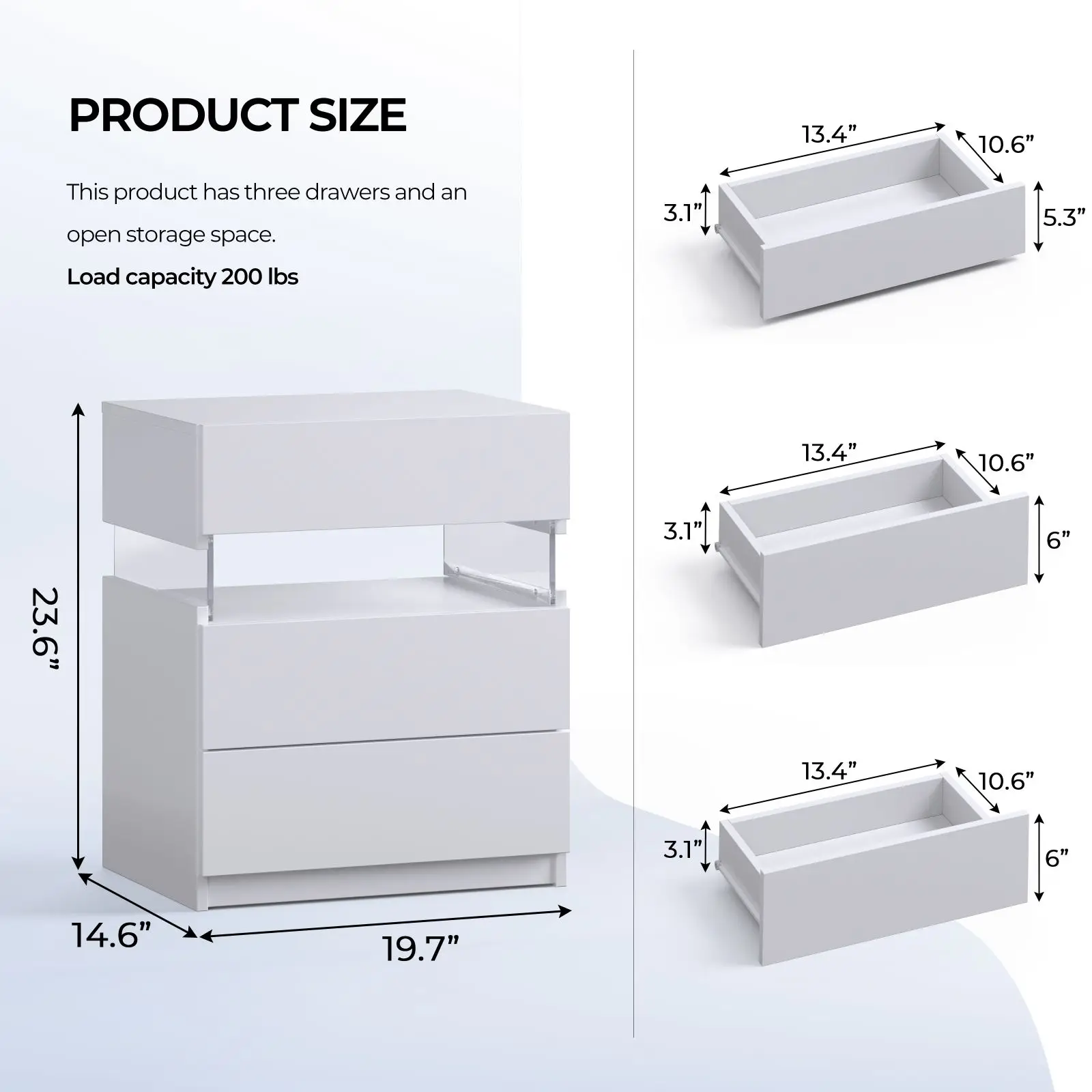 LED White Nightstand Set 5