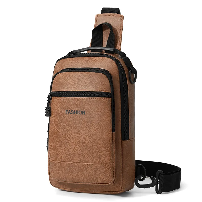 New Retro PU Leather Men's Chest Bag Large Capacity Waterproof Crossbody Bag Suitable for Casual Commuting and Versatile Use