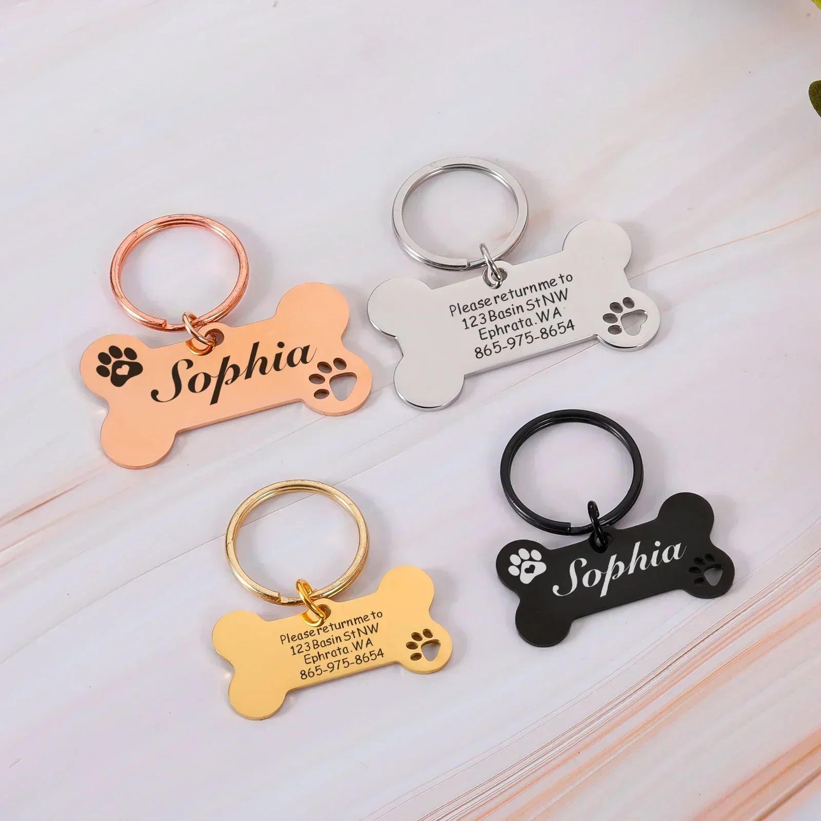 Personalizado brilhante aço anti-perdido coleiras para animais de estimação, tag para cão, placa de identificação do gato, gravura livre, gatinho e