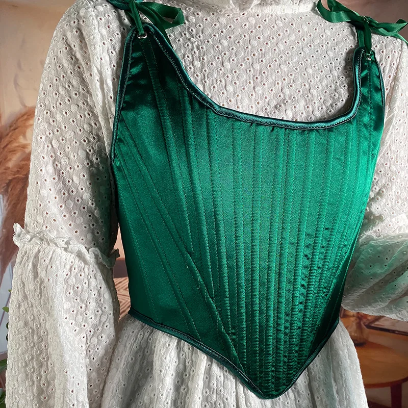 Corpiño de pecho con cordones para mujer, corsé moldeador de huesos, Tops adelgazantes, faja de cintura, Vintage, traje verde