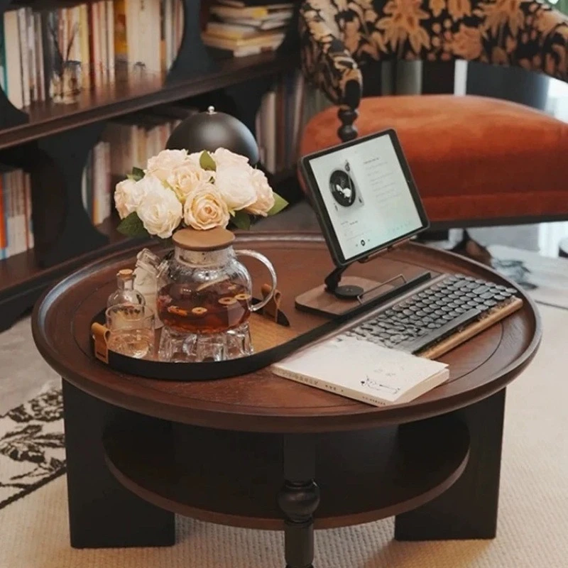 

French solid wood coffee table round tea table, small apartment medieval small table