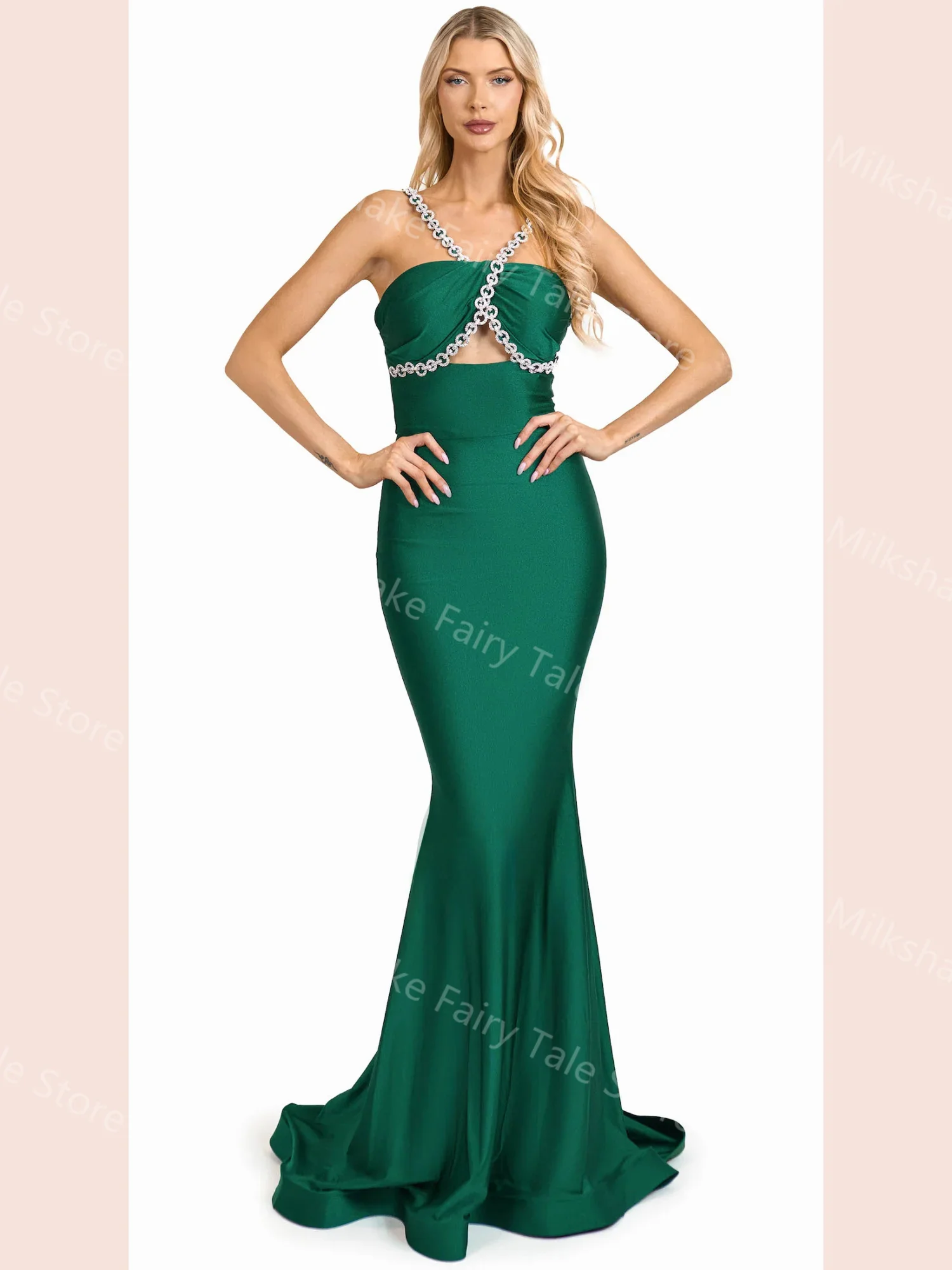 Sexy Green Evening Dresses Sweetheart Sleeveless Satin Mulheres Prom Vestidos Charming Sweep Train Personalizado Vestidos de festa formal