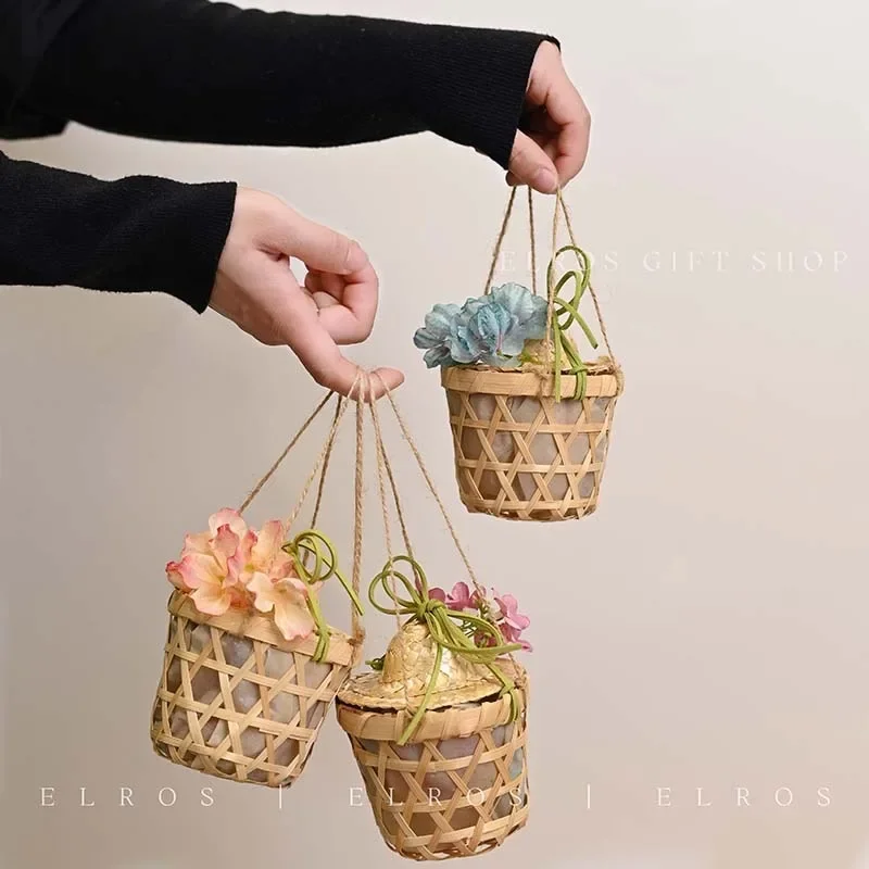10 шт., ручная плетеная корзина, подарочная коробка, бамбуковая соломенная шляпа, ручки, сумки для конфет, свадебный детский душ, вечерние принадлежности, пасхальные корзины