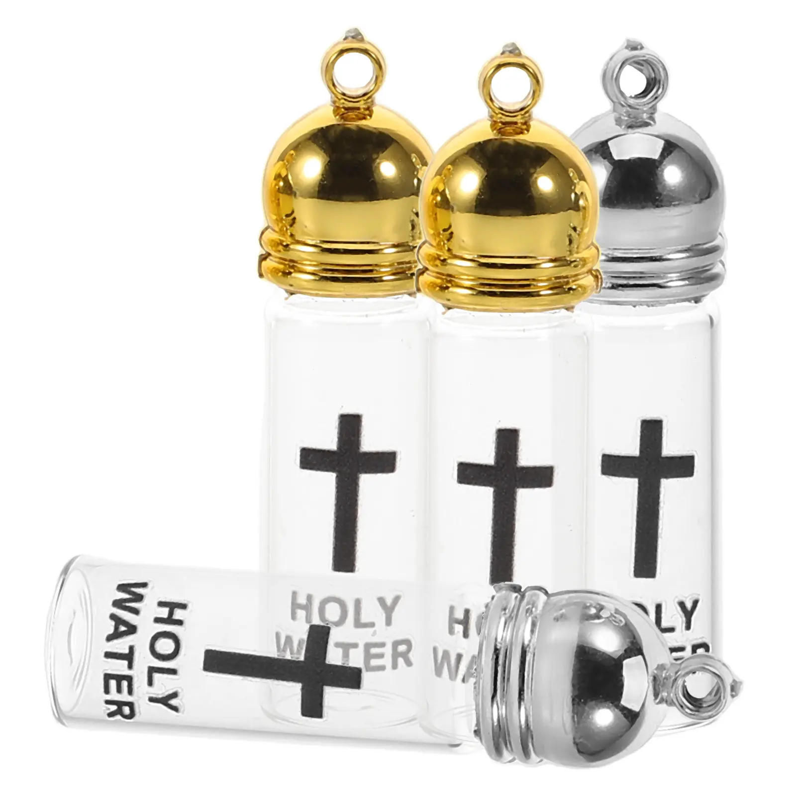 

Набор из 4 мини-стеклянных бутылочек для святой воды, пустые, многоразовые, для христианского крещения, сувенирный набор, украшение для священных церемоний, для церкви и дома, для благословений