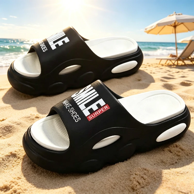 

YUYIN Men Slippers Sandals Thick Sole Summer Beach Slides Bathroom Anti Slip Slipper Soft Sandals Simplicity Light Letter Shoes