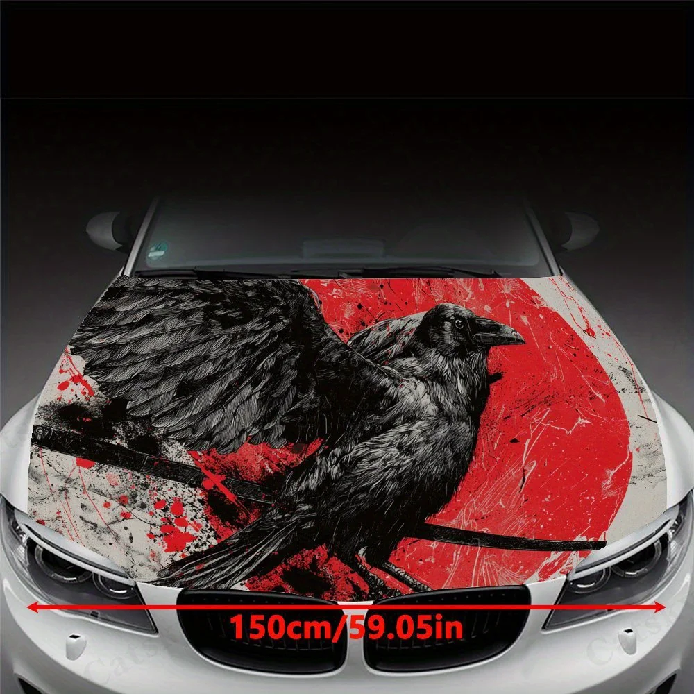 Bloody Giant Raven PVC Car Vinyl Wraps, Self-Adhesive Waterproof Car Hood Decal Sticker, Car Decoration Protection Stickers for