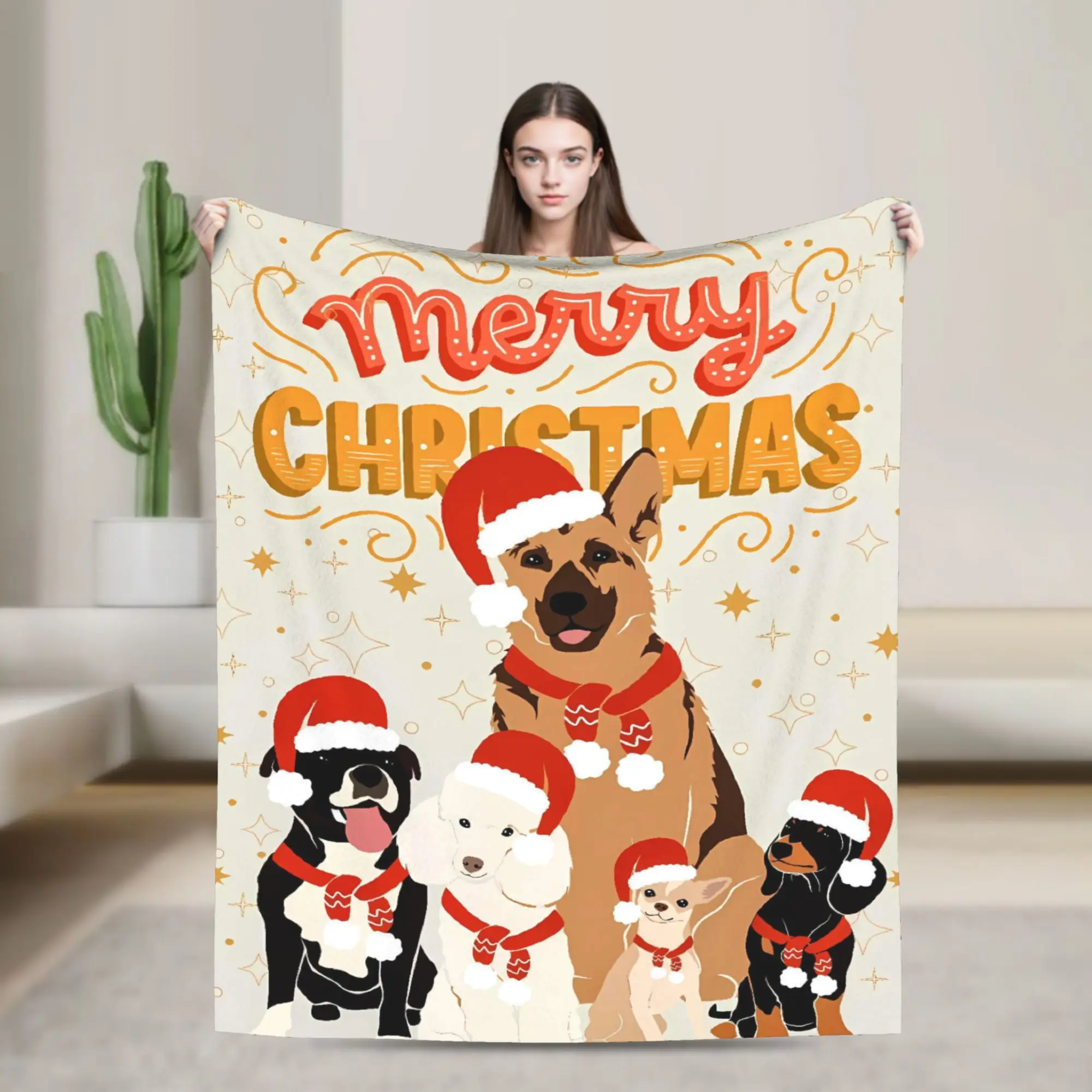 

Merry Christmas Dogs Plush Blanket Children Flannel Throw Blanket For Couch Bed Super Soft Customized Quality Bedspread
