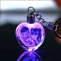1PCS Free Engrave Personalized Crystal Keyring Free Design Gift with LED Light Customized Photo Keyring Commemorative Pendant