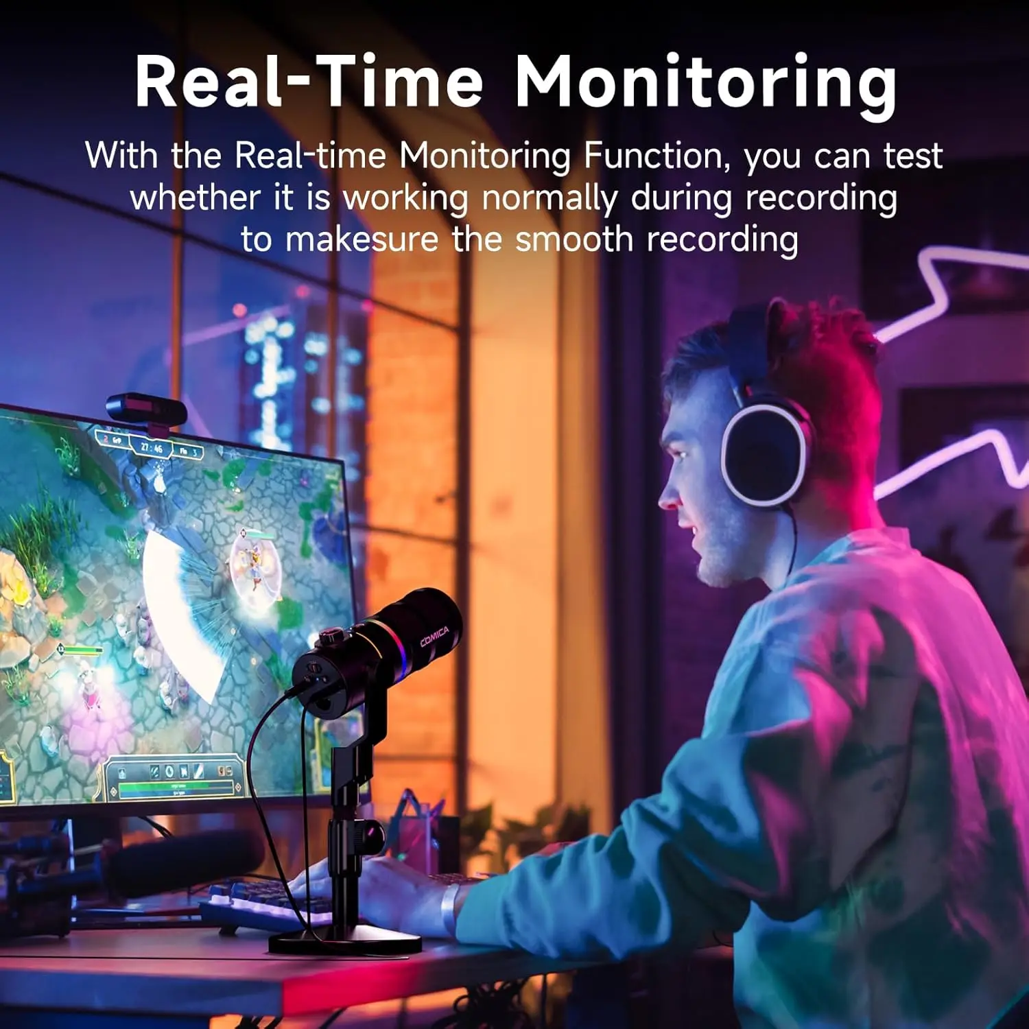 ميكروفون ألعاب Comica EJoy D10 USB ميكروفون ديناميكي RGB مع خاصية إلغاء الضوضاء، XLR/USB-C، ميكروفون استوديو احترافي للألعاب #5