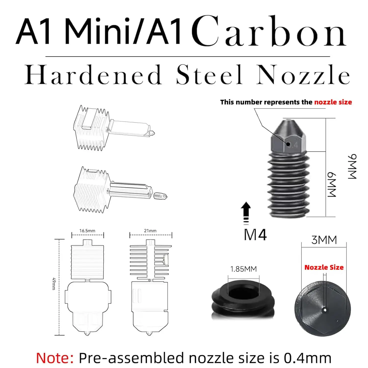 For Bambu Lab A1/A1 Mini/H2D Hotend kit ,with 5pcs Hardened Steel Nozzles,cleaning tool and Box for A1/H2D 3d printer part