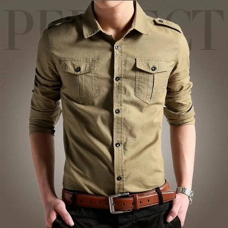 Men's Solid Color Button Long-sleeved Cardigan Casual Fashion Top JJ905